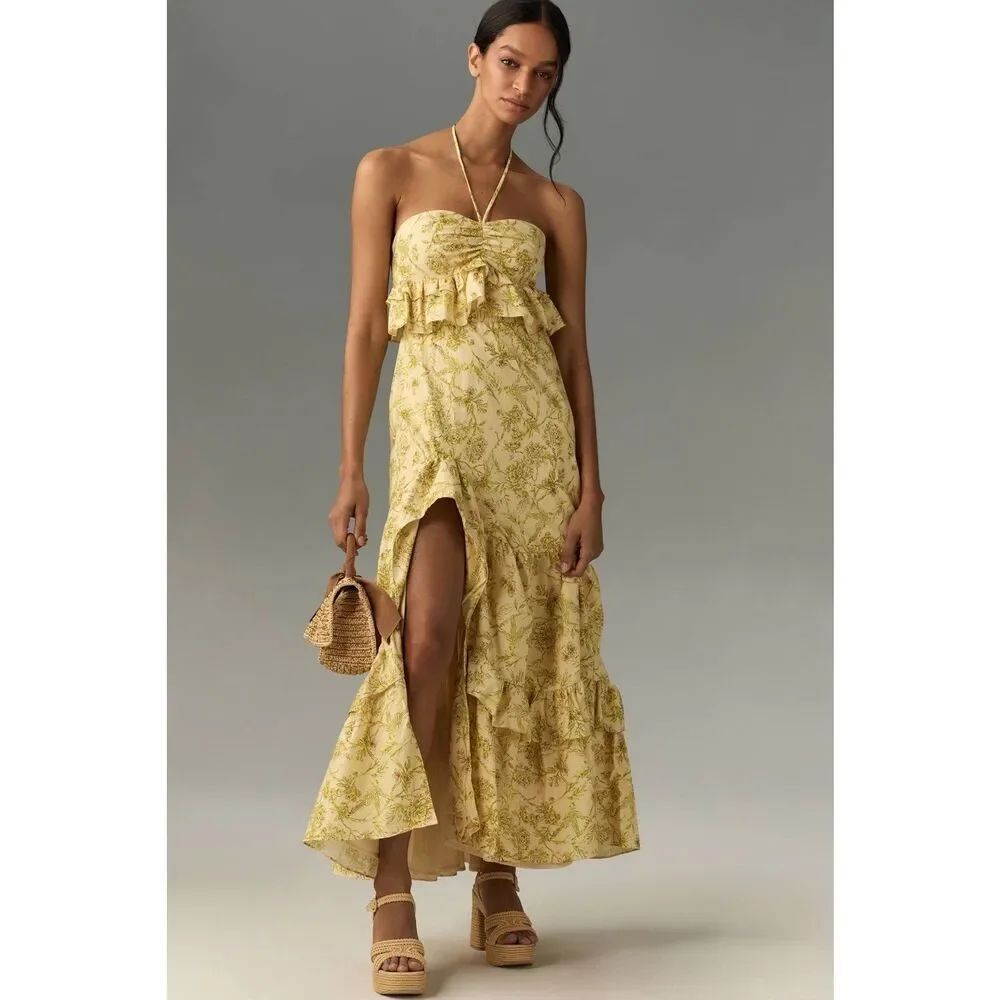 Anthropologie Hutch Rocco Halter Ruffled Maxi Dress
